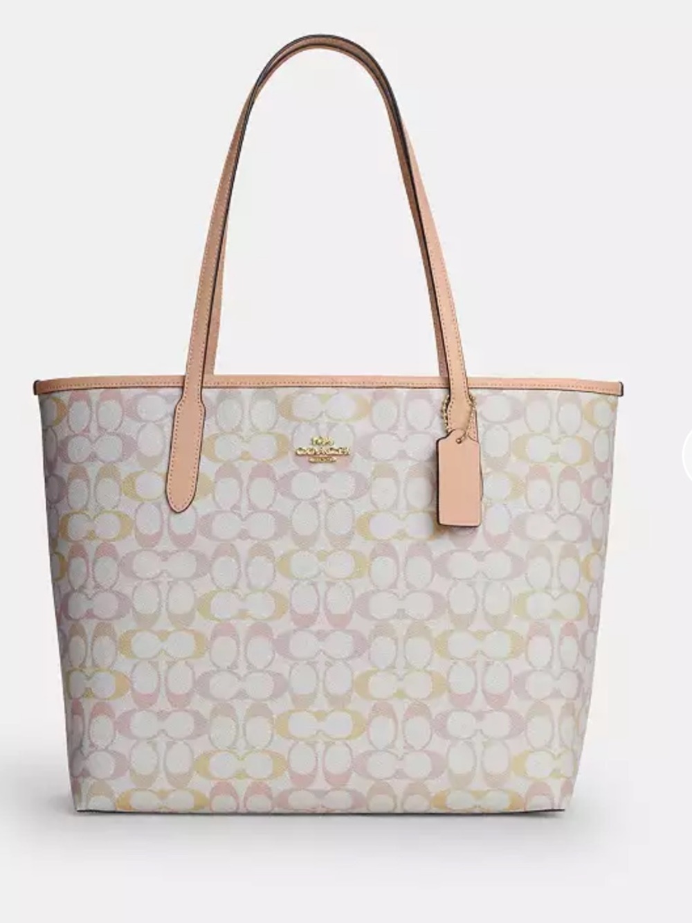Coach City Tote Bag Pretty Signature Canvas Chalk Pink Pastel NWT Coquette Girl